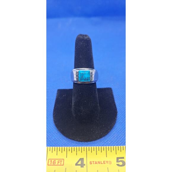 Square signet turquoise & sterling silver ring- Size 7.25- Estate find! - Picture 1 of 6